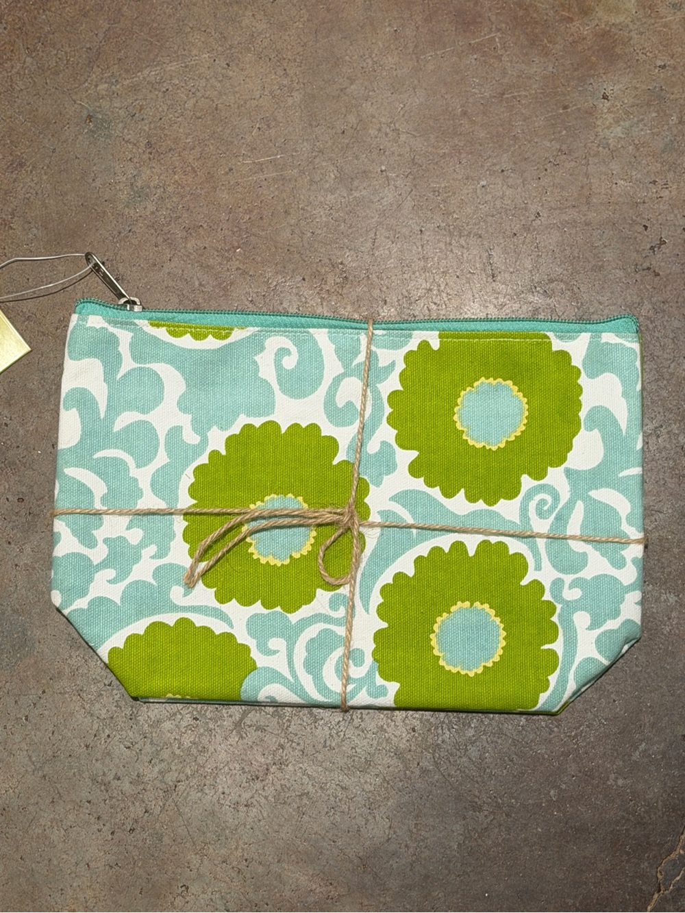 Floral Zip Pouch in Aqua and Lime